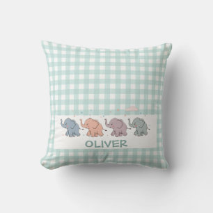Niedlicher Cartoon Elephants Gingham Kissen