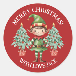 Niedlicher Cartoon Elf Boy Frohe Weihnachtsbrief Runder Aufkleber