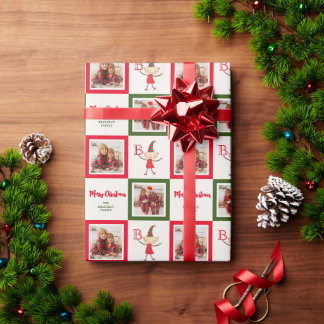 Niedlicher Cartoon Elf Monogram Frohe Weihnachtsze Geschenkpapier