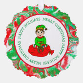 Niedlicher Cartoon Elf Personalisierte Geschenktaf Ornament Karte (Vorderseite)