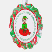 Niedlicher Cartoon Elf Personalisierte Geschenktaf Ornament Karte (Links)