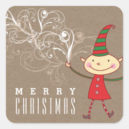 Niedlicher Cartoon Elf Wirbel Magischer Weihnachts Quadratischer Aufkleber