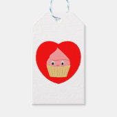 Niedlicher Cartoon Erdbeere Cupcake im Roten Herze Geschenkanhänger (Vorderseite)