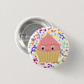 Niedlicher Cartoon Erdbeere Cupcake mit Confetti Button (Vorne & Hinten)