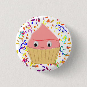 Niedlicher Cartoon Erdbeere Cupcake mit Confetti Button
