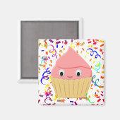 Niedlicher Cartoon Erdbeere Cupcake mit Confetti Magnet (Vorderseite/Rückseite)