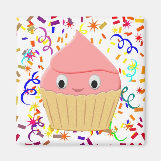 Niedlicher Cartoon Erdbeere Cupcake mit Confetti Magnet (Vorne)