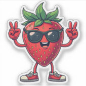 Niedlicher Cartoon Erdberry Fun Erdbeere mit Sungl Aufkleber (Vorderseite)