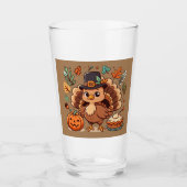 Niedlicher Cartoon Erntedank Truthahn und Kürbis Glas (Vorderseite)