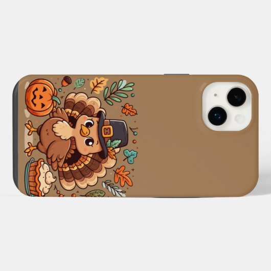 Niedlicher Cartoon Erntedank Truthahn und Kürbis iPhone Hülle (Rückseite (Horizontal))