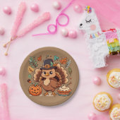 Niedlicher Cartoon Erntedank Truthahn und Kürbis Pappteller (Party)