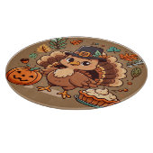 Niedlicher Cartoon Erntedank Truthahn und Kürbis Schneidebrett (Ecke)