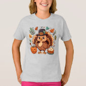 Niedlicher Cartoon Erntedank Truthahn und Kürbis T-Shirt (Vorderseite)