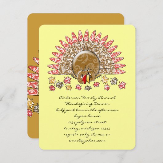 Niedlicher Cartoon Erntedank Türkei Einladung (Vorne/Hinten)