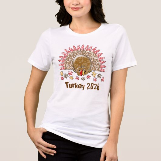 Niedlicher Cartoon Erntedank Türkei Tri-Blend Shirt (Vorderseite)