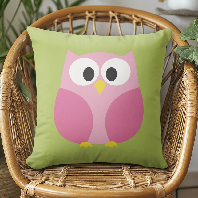 Niedlicher Cartoon - Eule - Rosa und Zitronengrün Kissen (Cute Whimsical Owl Pillow)
