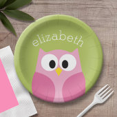 Niedlicher Cartoon - Eule - Rosa und Zitronengrün Pappteller