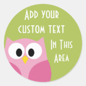 Niedlicher Cartoon - Eule - Rosa und Zitronengrün Runder Aufkleber (Vorderseite)