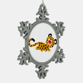 Niedlicher Cartoon Facetischer Leopard Pewter Orna Schneeflocken Zinn-Ornament (Links)
