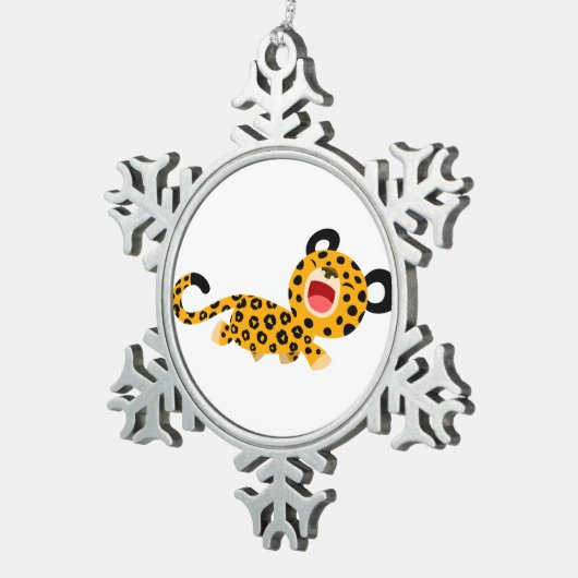 Niedlicher Cartoon Facetischer Leopard Pewter Orna Schneeflocken Zinn-Ornament (Rechts)