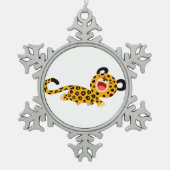 Niedlicher Cartoon Facetischer Leopard Pewter Orna Schneeflocken Zinn-Ornament (Vorderseite)