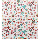 Niedlicher Cartoon Farbenfrohe Walliser Herzmuster Duschvorhang (Vorderseite)