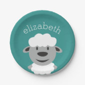 Niedlicher Cartoon Farm Sheep - Aquamarin und grau Pappteller (Vorderseite)