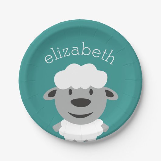 Niedlicher Cartoon Farm Sheep - Aquamarin und grau Pappteller (Vorderseite)