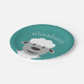 Niedlicher Cartoon Farm Sheep - Aquamarin und grau Pappteller (Schrägansicht)