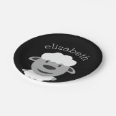 Niedlicher Cartoon Farm Sheep - schwarz und grau Pappteller (Schrägansicht)