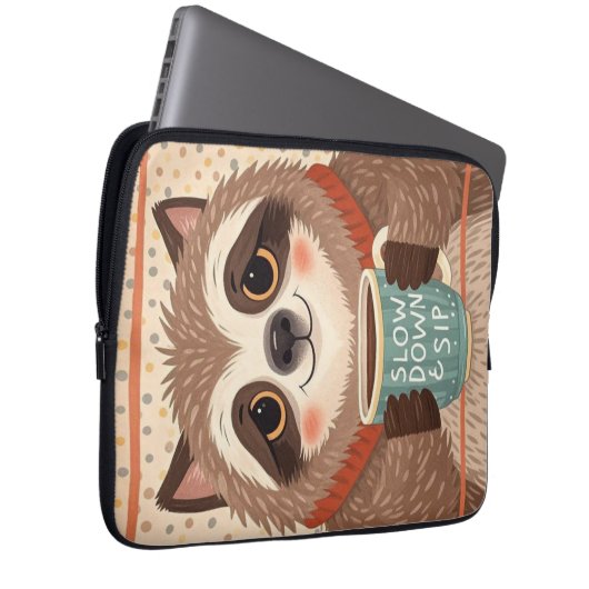 Niedlicher Cartoon-Faultier mit übertrieben schläf Laptopschutzhülle (Vorne Rechts)