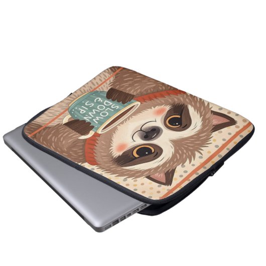 Niedlicher Cartoon-Faultier mit übertrieben schläf Laptopschutzhülle (Vorne Knopf)