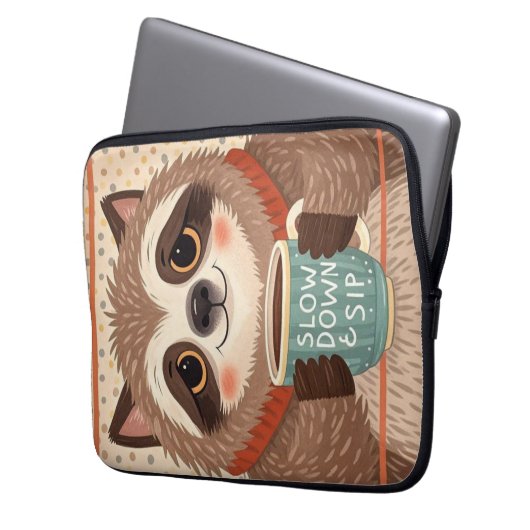 Niedlicher Cartoon-Faultier mit übertrieben schläf Laptopschutzhülle (Vorderseite Links)
