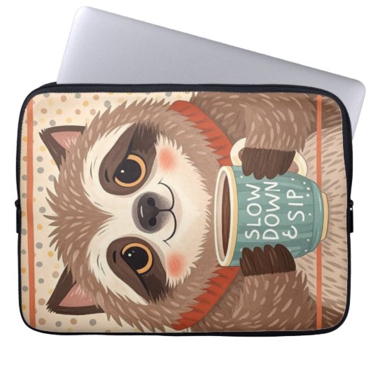 Niedlicher Cartoon-Faultier mit übertrieben schläf Laptopschutzhülle (Vorderseite)