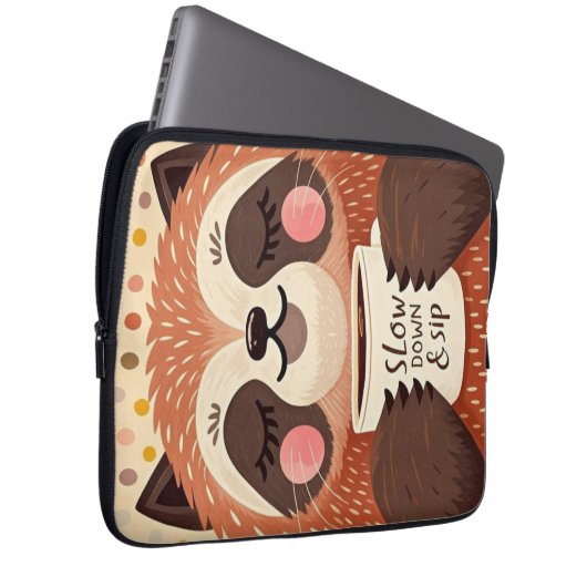 Niedlicher Cartoon-Faultier mit übertrieben schläf Laptopschutzhülle (Vorne Rechts)