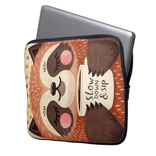 Niedlicher Cartoon-Faultier mit übertrieben schläf Laptopschutzhülle (Vorderseite Links)