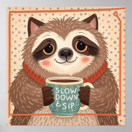 Niedlicher Cartoon-Faultier mit übertrieben schläf Poster (Vorne)