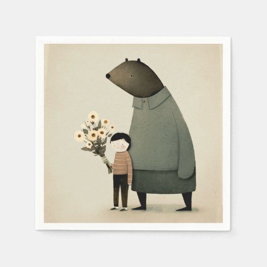 Niedlicher Cartoon Feenbär und Junge. Freunde zum Serviette (Vorderseite)