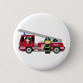 Niedlicher Cartoon-Feuerwehrmann und Feuer-Motor Button