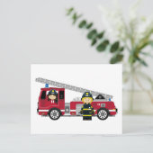 Niedlicher Cartoon Feuerwehrmann und Motor Postkarte (Stehend Vorderseite)