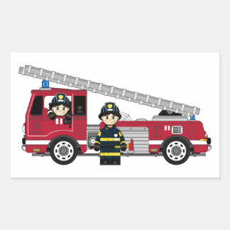 Niedlicher Cartoon Feuerwehrmann und Motor Rechteckiger Aufkleber