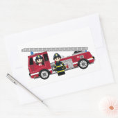 Niedlicher Cartoon Feuerwehrmann und Motor Rechteckiger Aufkleber (Umschlag)