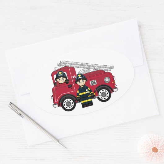 Niedlicher Cartoon Fireman Ovaler Aufkleber (Umschlag)