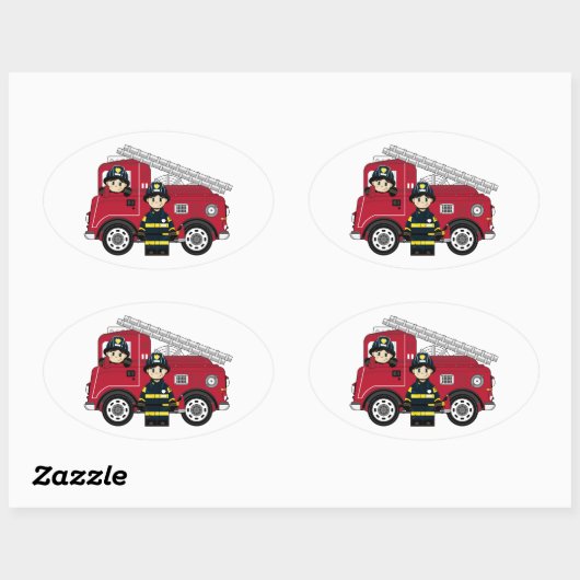 Niedlicher Cartoon Fireman Ovaler Aufkleber (Blatt)