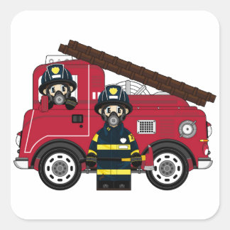 Niedlicher Cartoon Fireman Quadratischer Aufkleber