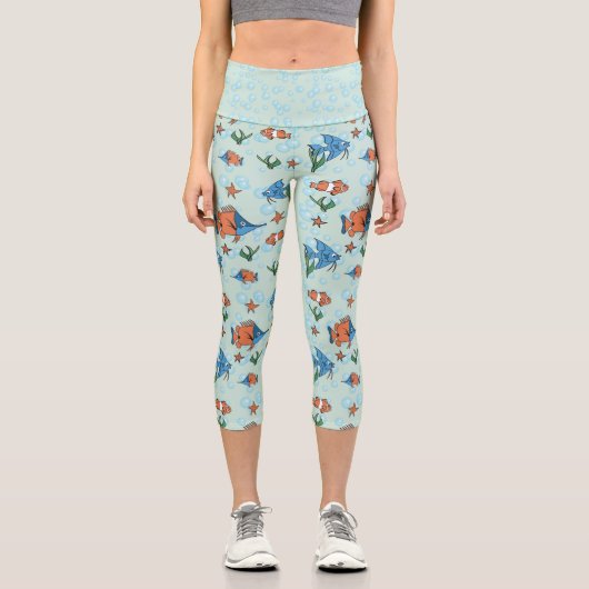 Niedlicher Cartoon Fisch Capri Leggings (Vorderseite)