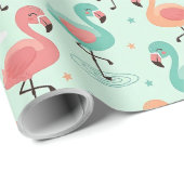 Niedlicher Cartoon Flamingo Muster Geschenkpapier (Rolleneckpunkt)