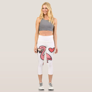 Niedlicher Cartoon Flamingo Sticker mit Herz Capri Leggings