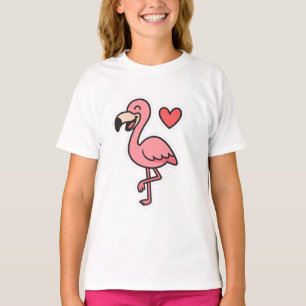 Niedlicher Cartoon Flamingo Sticker mit Herz T-Shirt