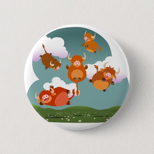 Niedlicher Cartoon Floating Highland Cows Button A (Vorderseite)